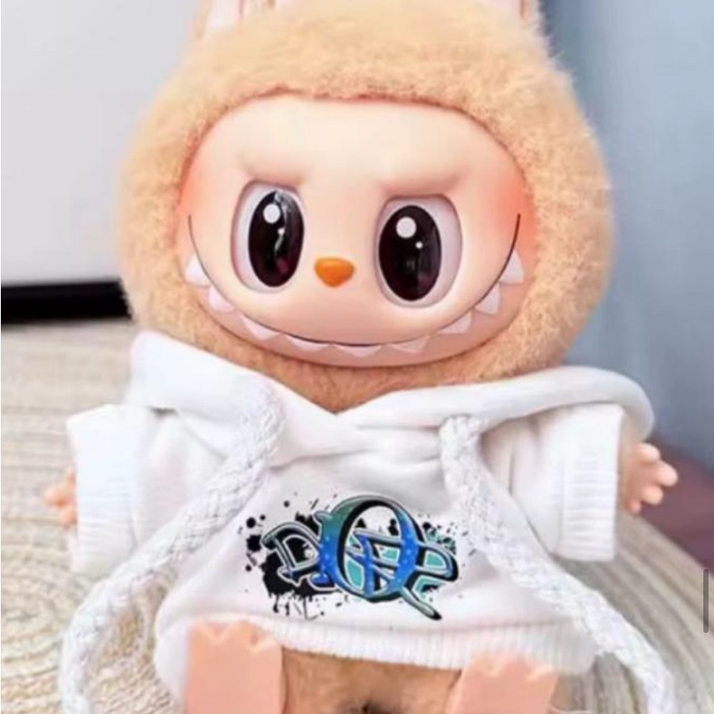 Labubu clothes white, blue & black DIOR hoodie for Pop marts Labubu doll. New